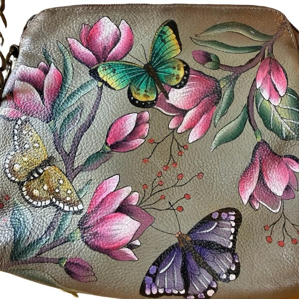 Anuschka Floral Leather Painted Crossbody Purse Handbag Shoulder Bag 8x7x3 - Picture 12 of 13